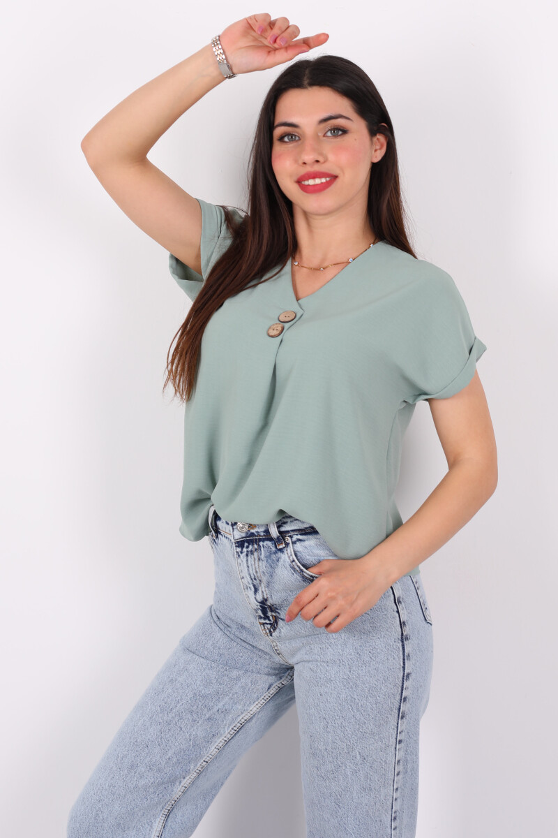 Çift Düğmeli Mint Yeşili Kadın Bluz - 1
