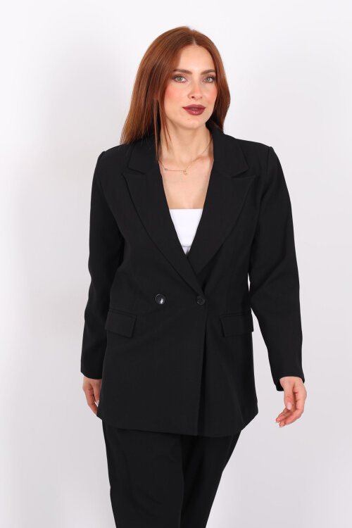 Çift Düğmeli Siyah Kadın Blazer Ceket - 6