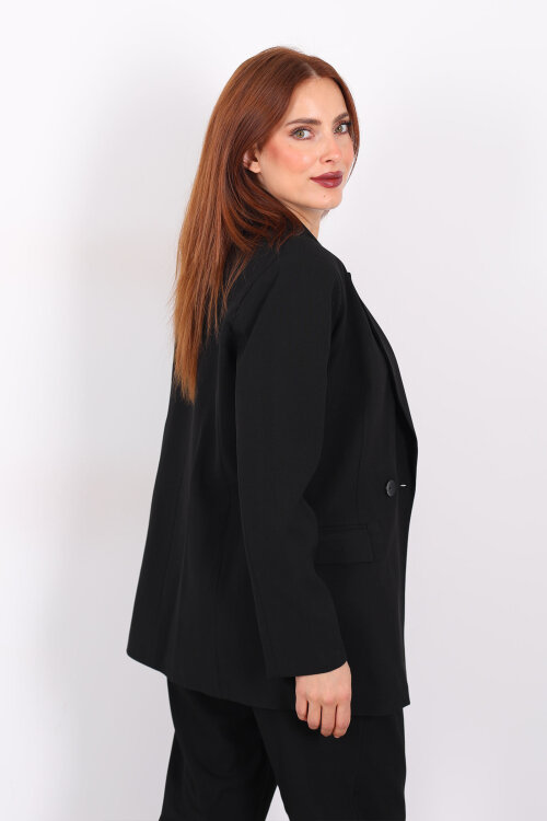 Çift Düğmeli Siyah Kadın Blazer Ceket - 5
