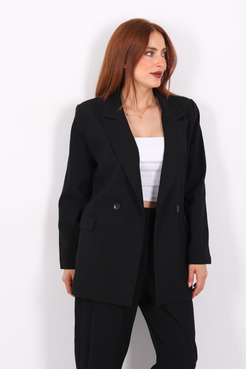 Çift Düğmeli Siyah Kadın Blazer Ceket - Berox