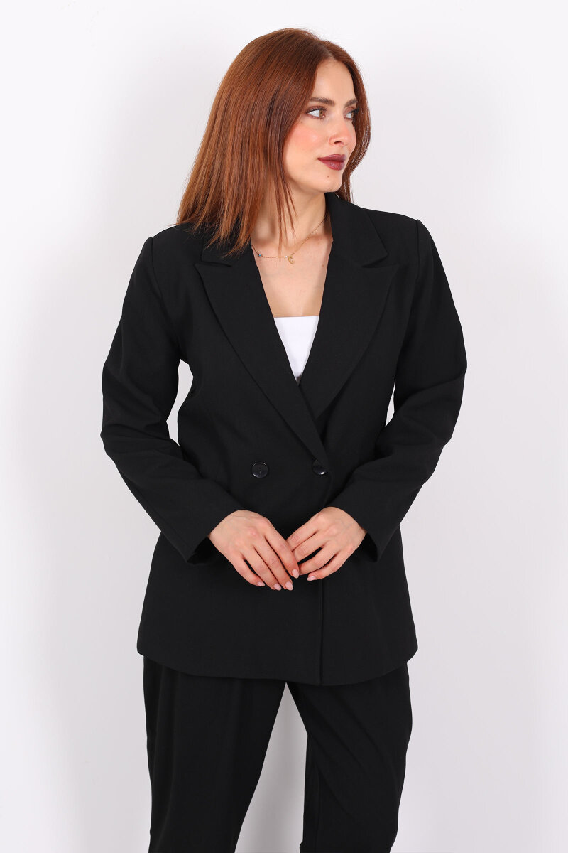 Çift Düğmeli Siyah Kadın Blazer Ceket - 3