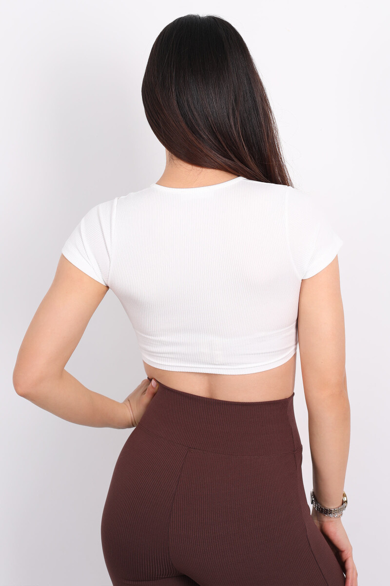 Çift Fermuarlı Asimetrik Beyaz Kadın Crop - 4