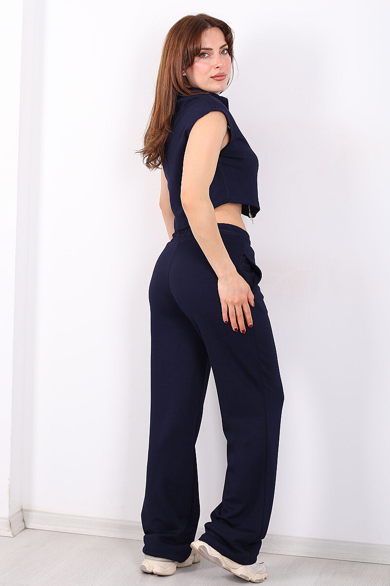 Çift Fermuarlı Kadın Lacivert Modal Yelek - Pantolon Takım - 6