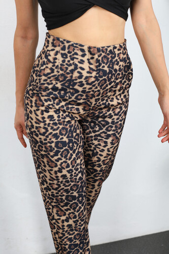 Çift Pensli Leopar Desen Siyah Kadın Pantolon - 6