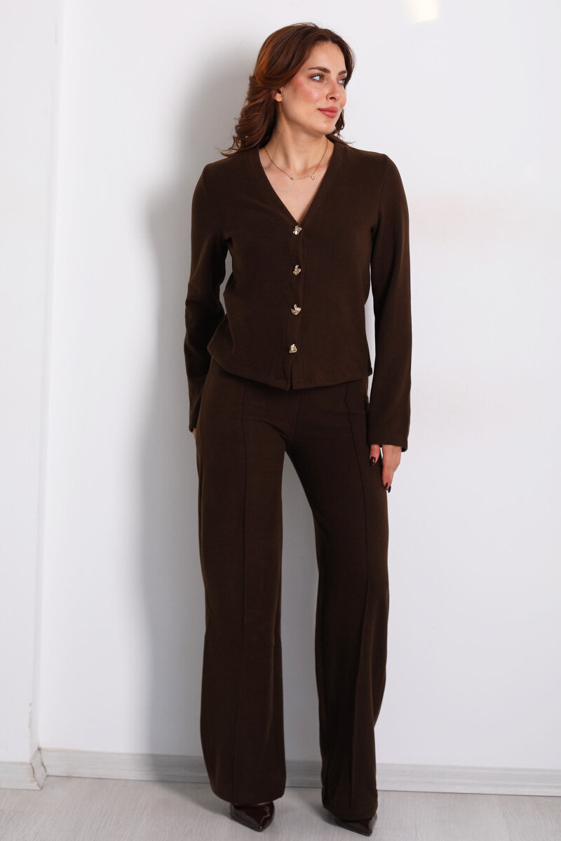 Çimalı Gold Düğmeli Acı Kahve Kadın Selanik Takım - 4