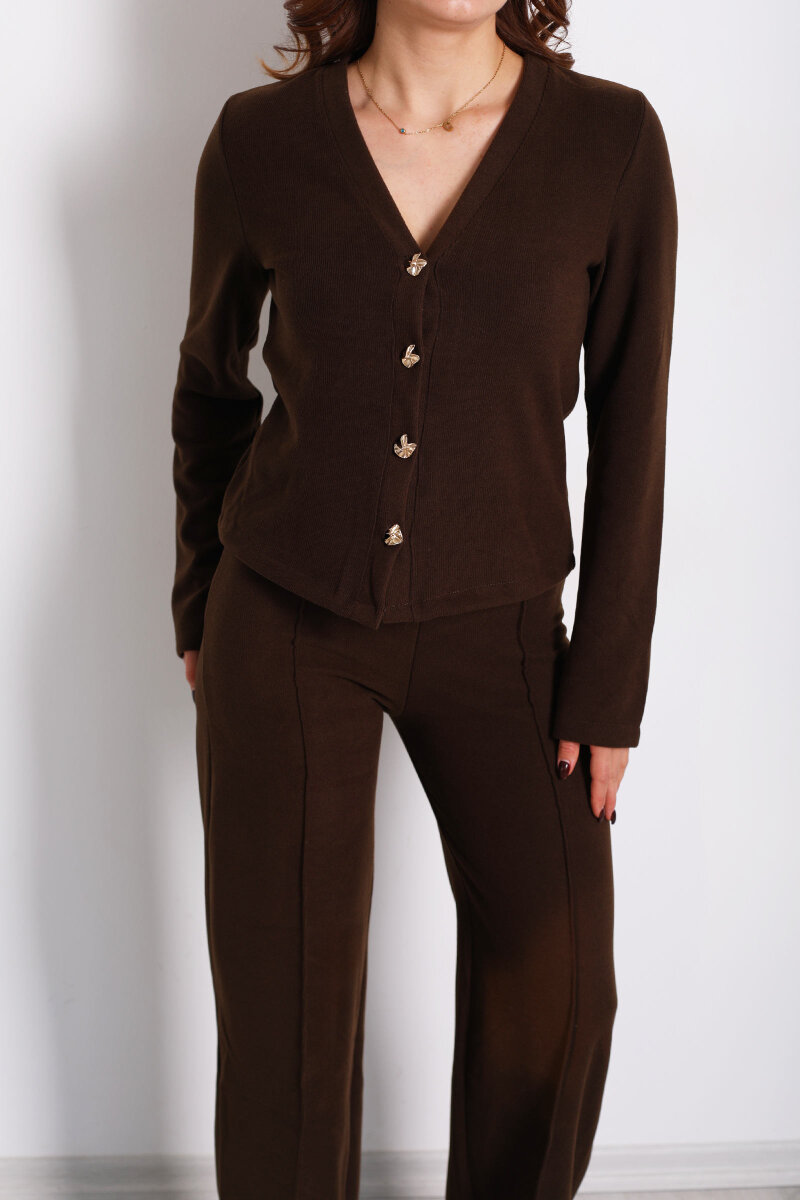 Çimalı Gold Düğmeli Acı Kahve Kadın Selanik Takım - 2