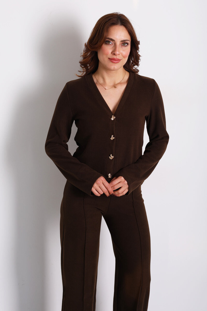 Çimalı Gold Düğmeli Acı Kahve Kadın Selanik Takım - 3