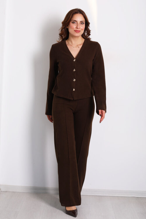 Çimalı Gold Düğmeli Acı Kahve Kadın Selanik Takım - 6