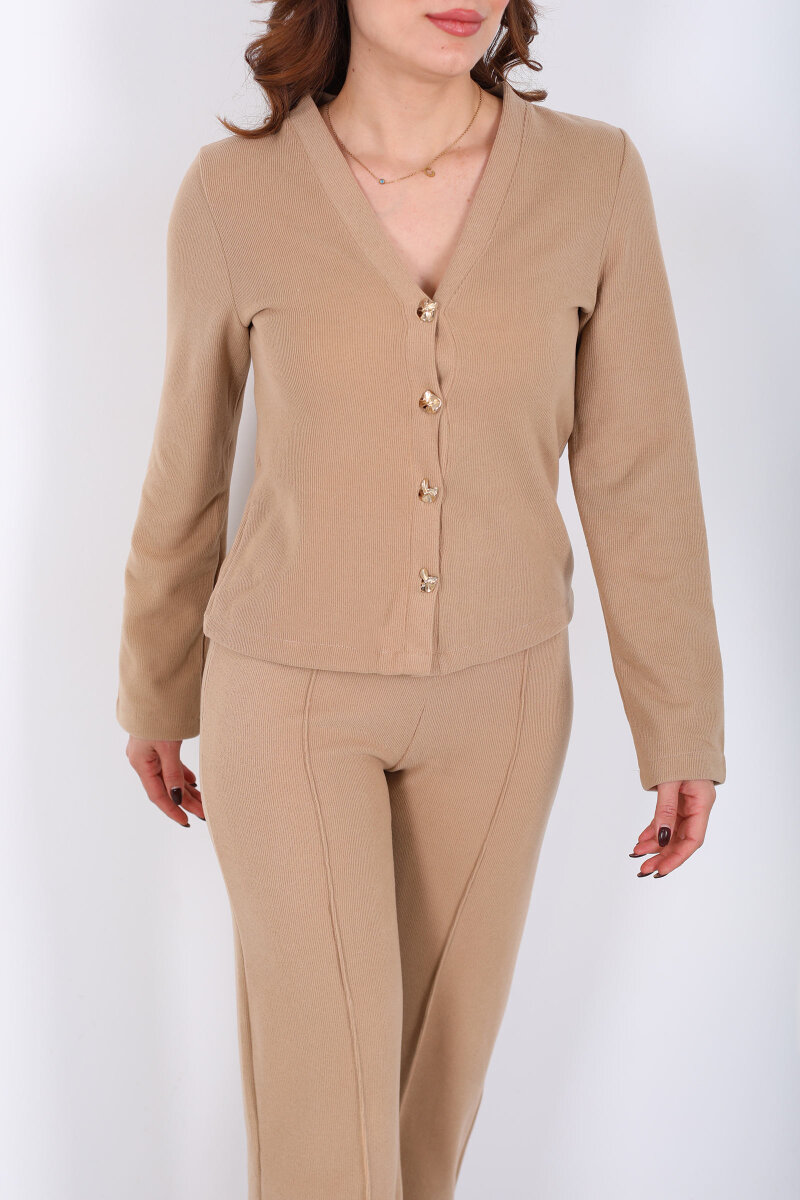 Çimalı Gold Düğmeli Vizon Kadın Selanik Takım - 2