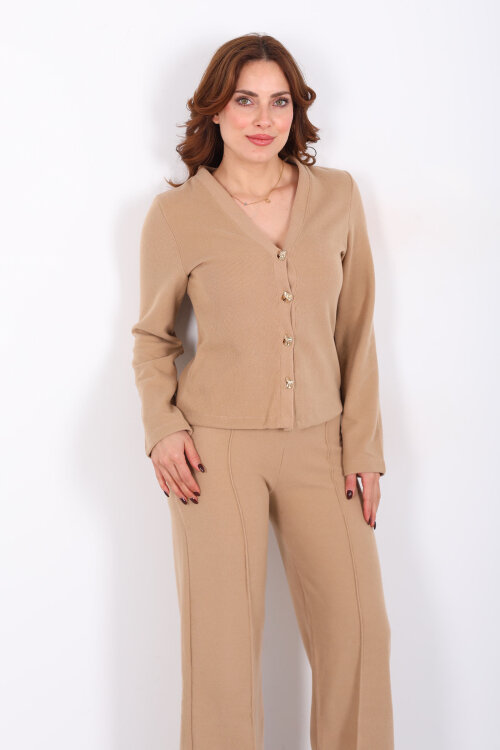 Çimalı Gold Düğmeli Vizon Kadın Selanik Takım - 4