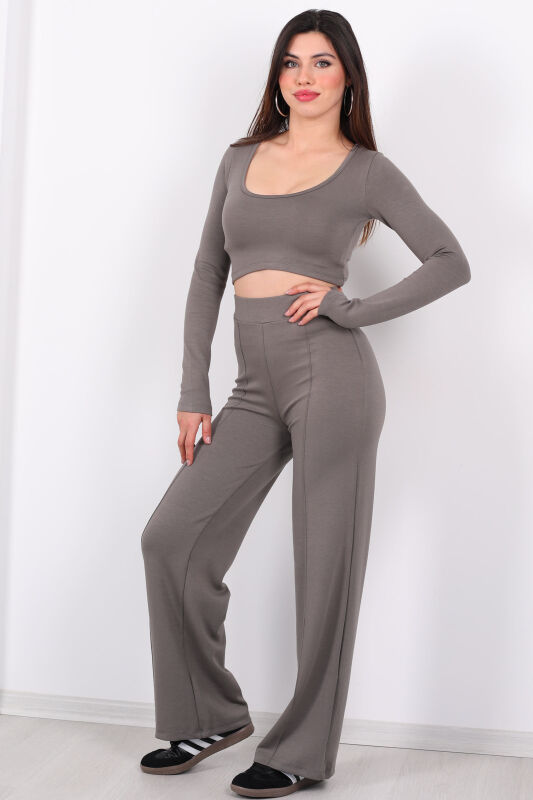 Çimalı Modal Pantolon - Crop Haki Kadın Takım - 3