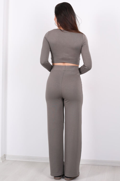 Çimalı Modal Pantolon - Crop Haki Kadın Takım - 6
