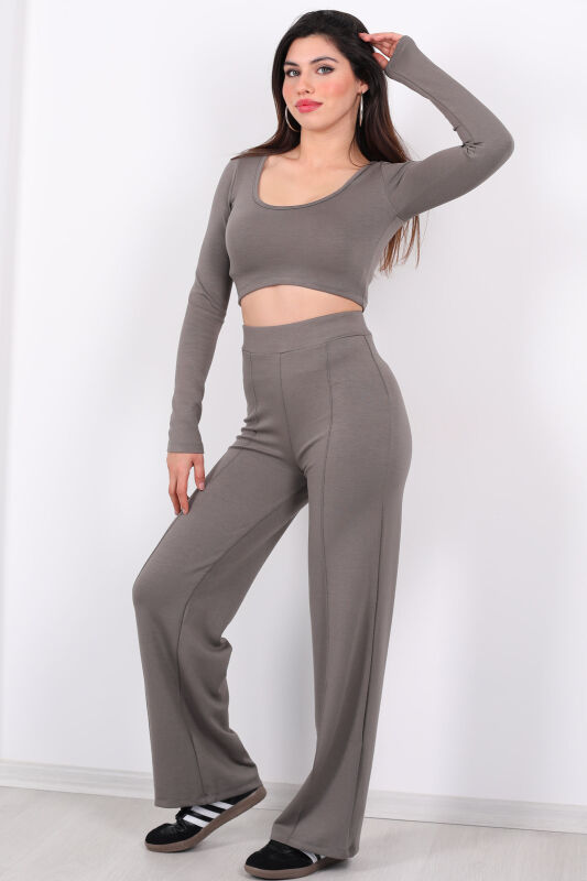 Çimalı Modal Pantolon - Crop Haki Kadın Takım - 5