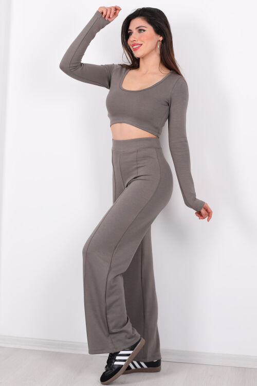 Çimalı Modal Pantolon - Crop Haki Kadın Takım 