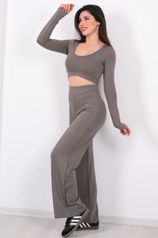 Çimalı Modal Pantolon - Crop Haki Kadın Takım - 1