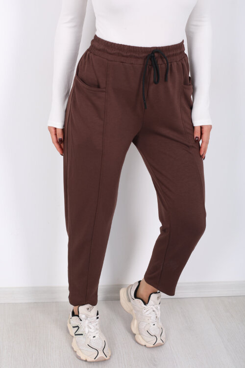 Çimalı Ön Çift Cepli Acı Kahve Kadın Modal Pantolon - 2