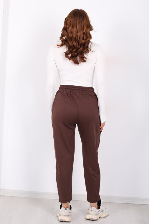 Çimalı Ön Çift Cepli Acı Kahve Kadın Modal Pantolon - 5