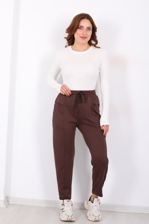 Çimalı Ön Çift Cepli Acı Kahve Kadın Modal Pantolon - 6