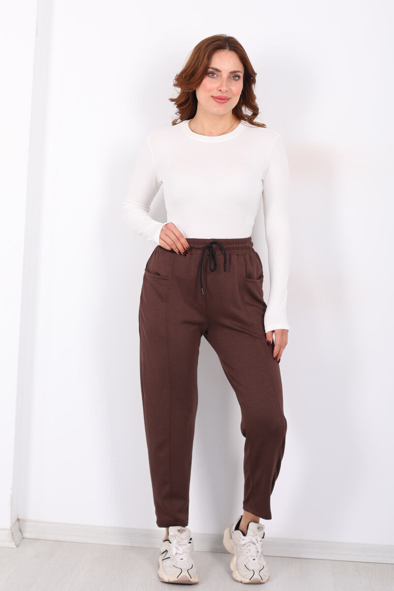 Çimalı Ön Çift Cepli Acı Kahve Kadın Modal Pantolon - 6