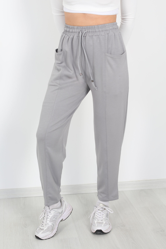 Çimalı Ön Çift Cepli Gri Kadın Modal Pantolon - 3