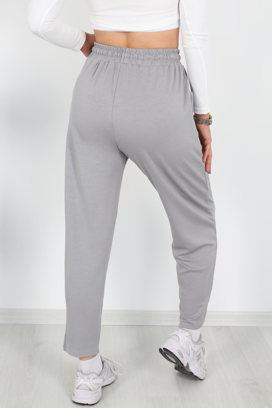 Çimalı Ön Çift Cepli Gri Kadın Modal Pantolon - 4