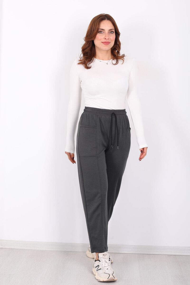 Çimalı Ön Çift Cepli Haki Kadın Modal Pantolon - 4