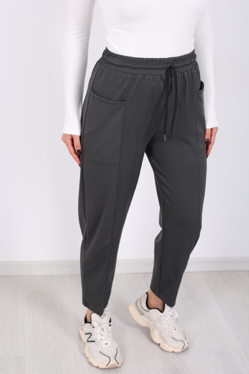 Çimalı Ön Çift Cepli Haki Kadın Modal Pantolon - Berox (1)