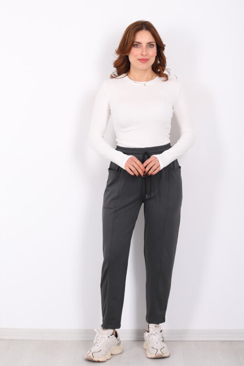 Çimalı Ön Çift Cepli Haki Kadın Modal Pantolon - 3