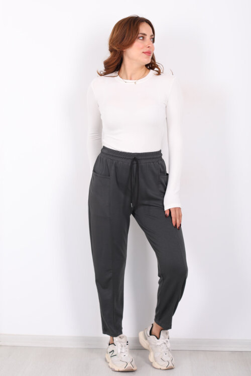 Çimalı Ön Çift Cepli Haki Kadın Modal Pantolon - 6