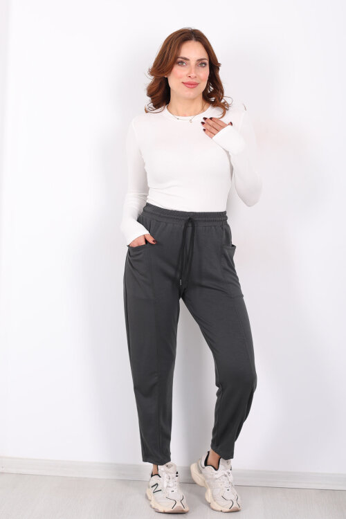 Çimalı Ön Çift Cepli Haki Kadın Modal Pantolon - Berox