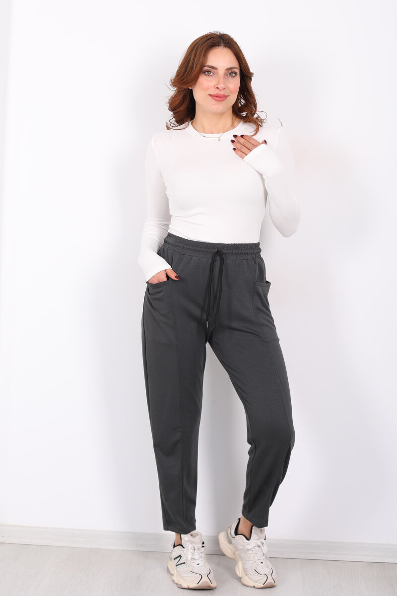 Çimalı Ön Çift Cepli Haki Kadın Modal Pantolon - 1