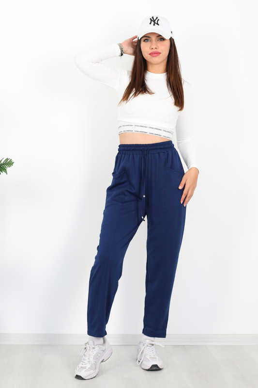 Çimalı Ön Çift Cepli Lacivert Kadın Modal Pantolon - 2