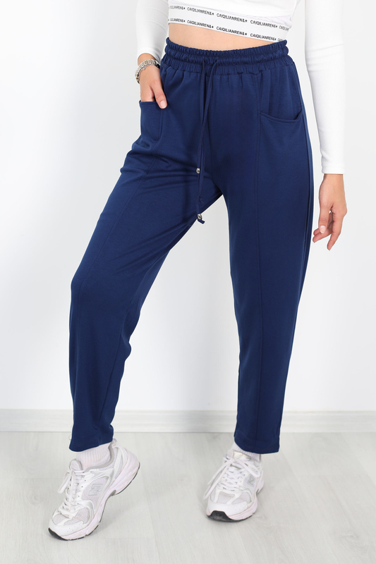 Çimalı Ön Çift Cepli Lacivert Kadın Modal Pantolon - 3