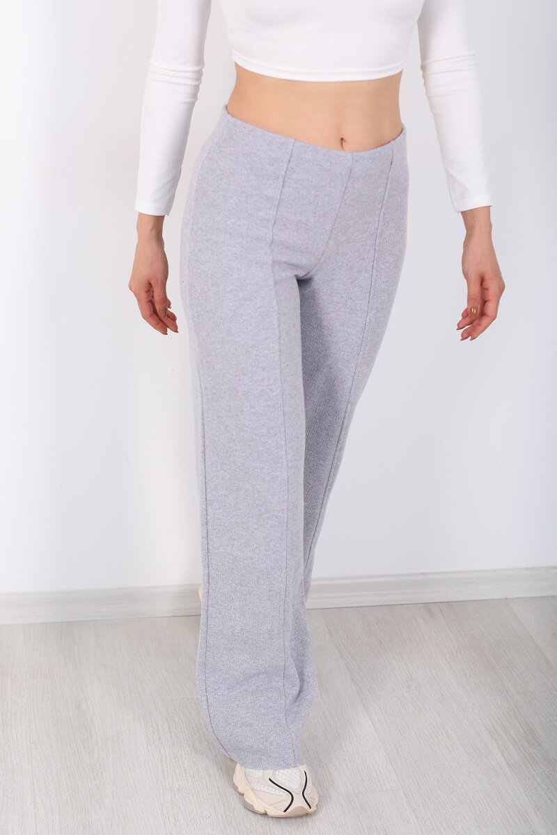 Çimalı Örme Gri Melanj Kadın Pantolon - 2