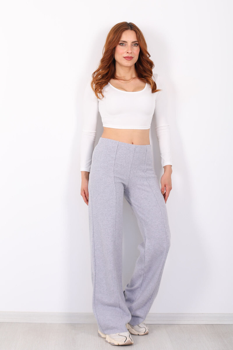 Çimalı Örme Gri Melanj Kadın Pantolon - 4