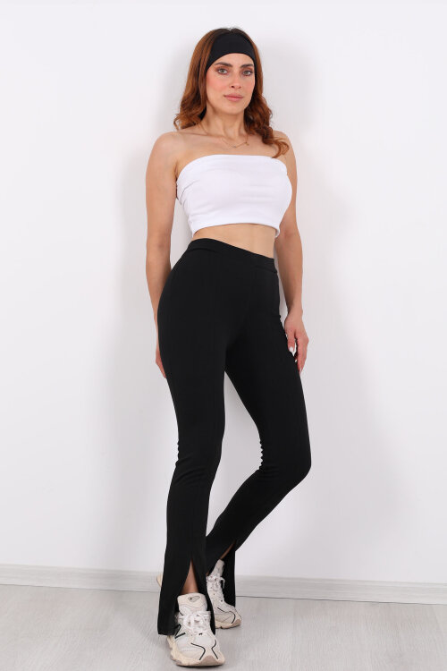 Çimalı Paça Yırtmaçlı Siyah Kadın Çelik Tayt - 3