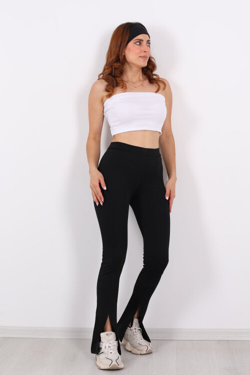 Çimalı Paça Yırtmaçlı Siyah Kadın Çelik Tayt - Berox