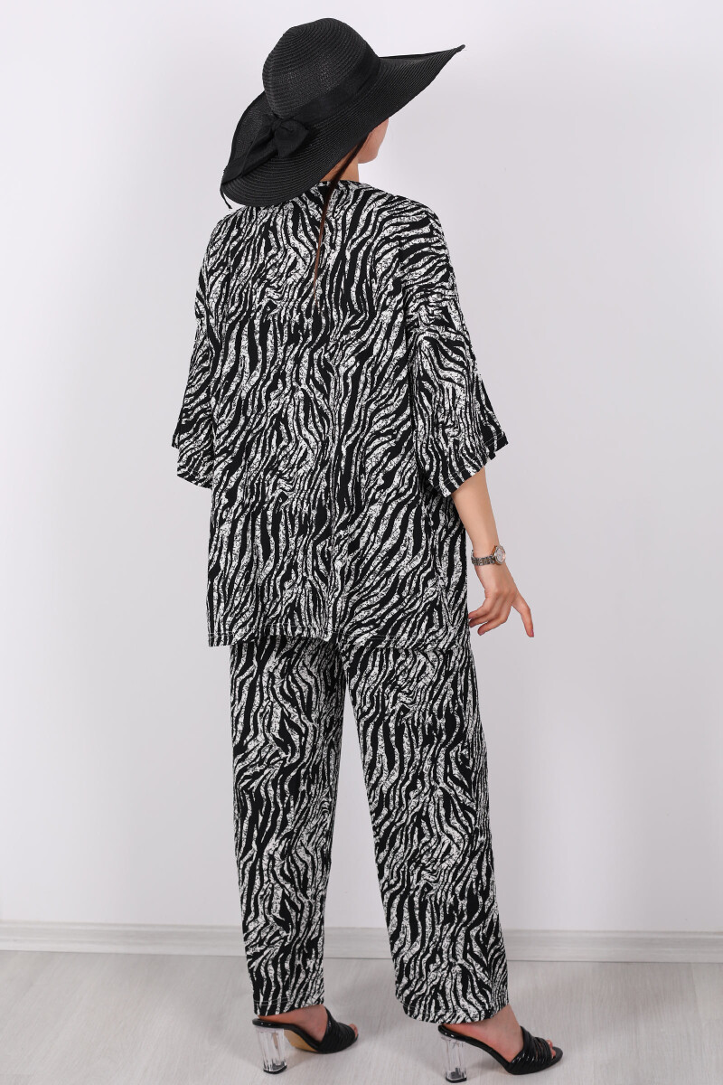 Çizgi Desen Kadın Siyah Kimono Takım - 6