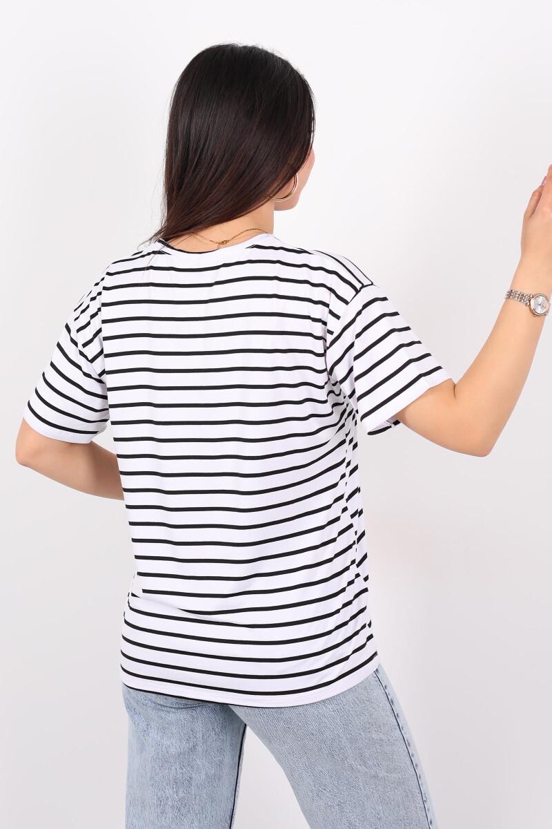Çizgili Beyaz Kadın Oversize T-Shirt - 5