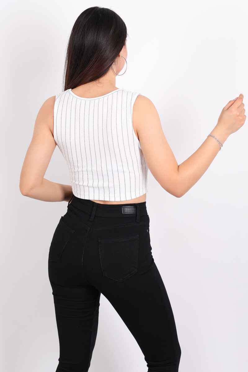 Çizgili Korse Beyaz Kadın Crop Yelek - 2