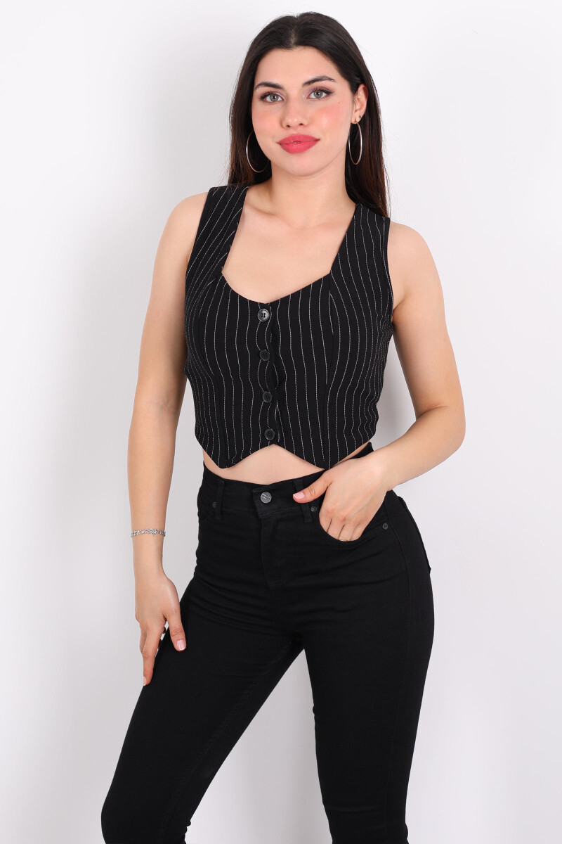 Çizgili Korse Siyah Kadın Crop Yelek - 3