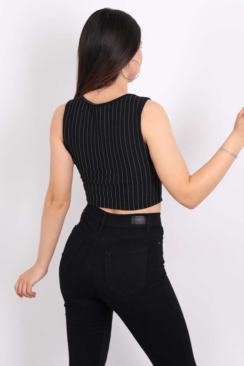 Çizgili Korse Siyah Kadın Crop Yelek - 2