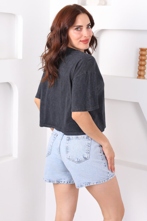 Costa Di Amalfi Baskılı Antrasit Yıkamalı Kadın T-Shirt - 2