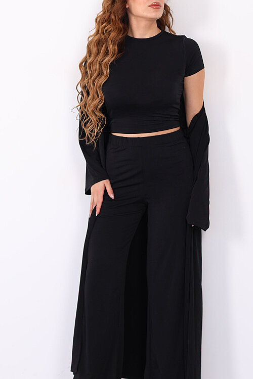 Crop- Hırka-Pantolon Kadın Siyah Sandy Takım - Berox (1)