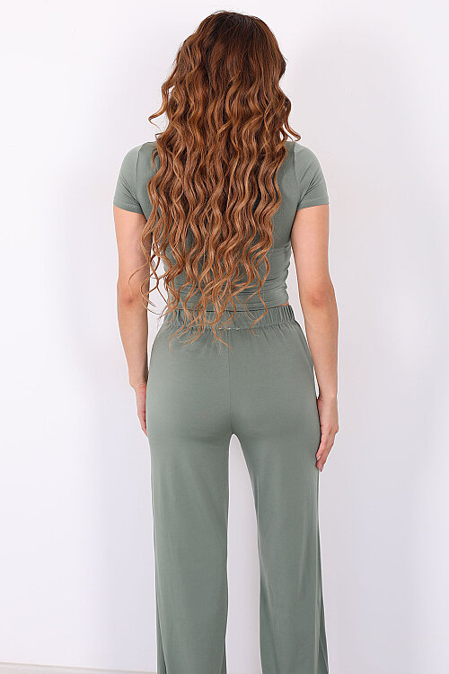 Crop- Hırka-Pantolon Kadın Yeşil Sandy Takım - 5