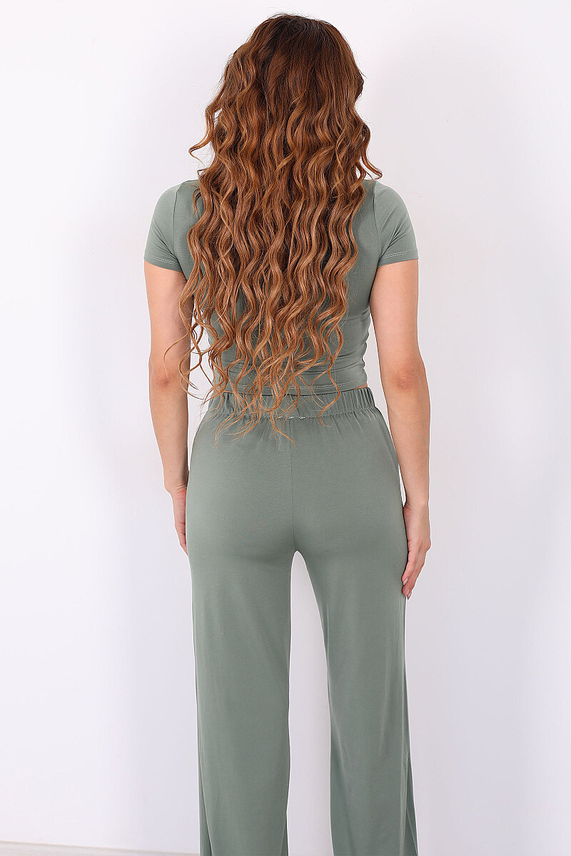 Crop- Hırka-Pantolon Kadın Yeşil Sandy Takım - 5