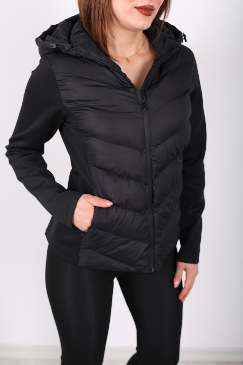 Dalgıç Detay Cepli Siyah Kadın Şişme Mont - 2