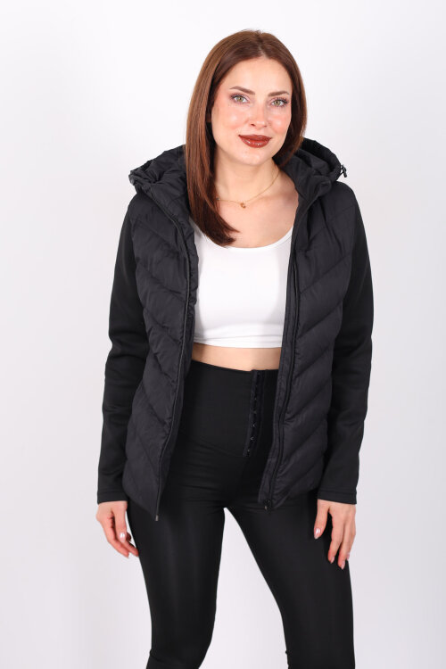 Dalgıç Detay Cepli Siyah Kadın Şişme Mont - 5