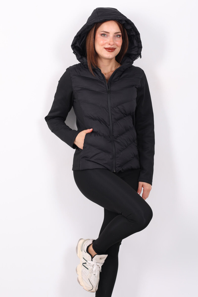 Dalgıç Detay Cepli Siyah Kadın Şişme Mont - 1