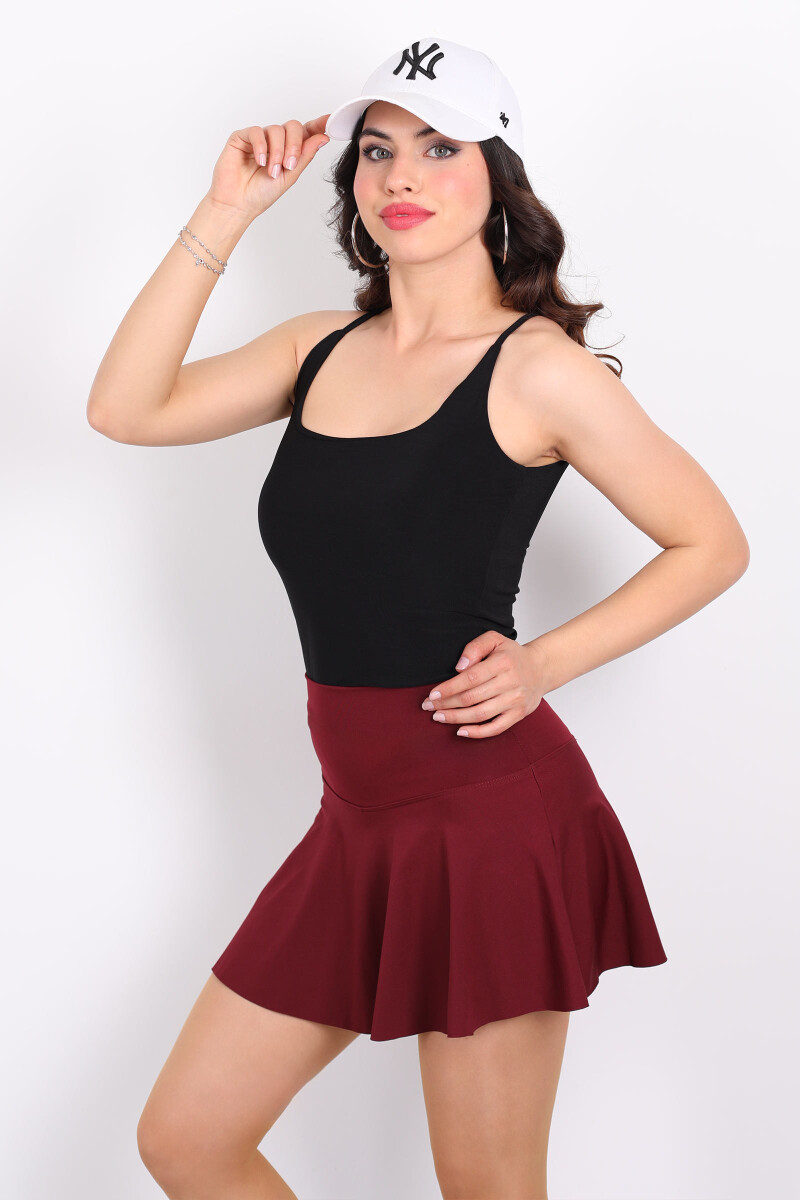 Dalgıç Şortlu Bordo Kadın Mini Etek - 3